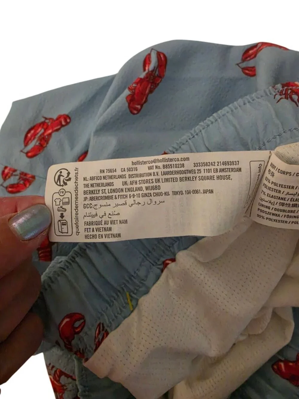 Hollister Lobster Swim Trunks Mens Small Blue Red Print Lined Drawstring Shorts - Picture 5 of 10